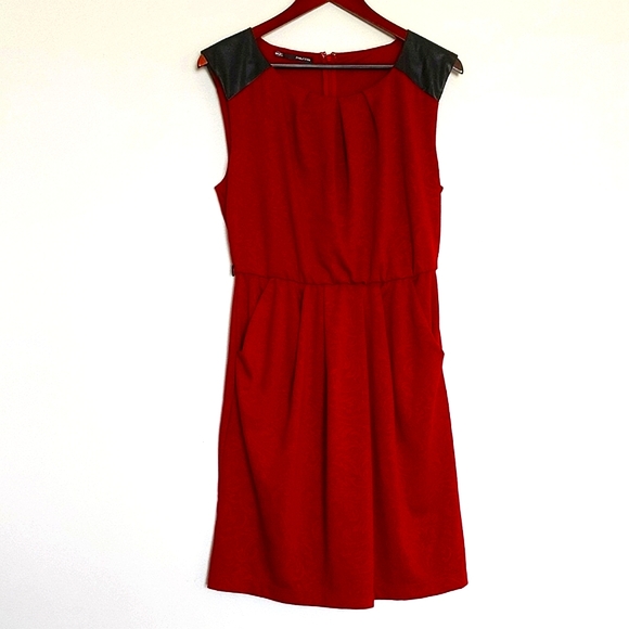 Maurice Dark Red Sleeveless Dress w/ Faux Leather and Pockets size 9/10 - Picture 1 of 6